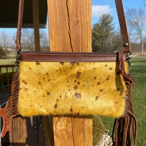 American Darling yellow cowhide, brown with fringe #ADBGS242-YLAC3FRINGE